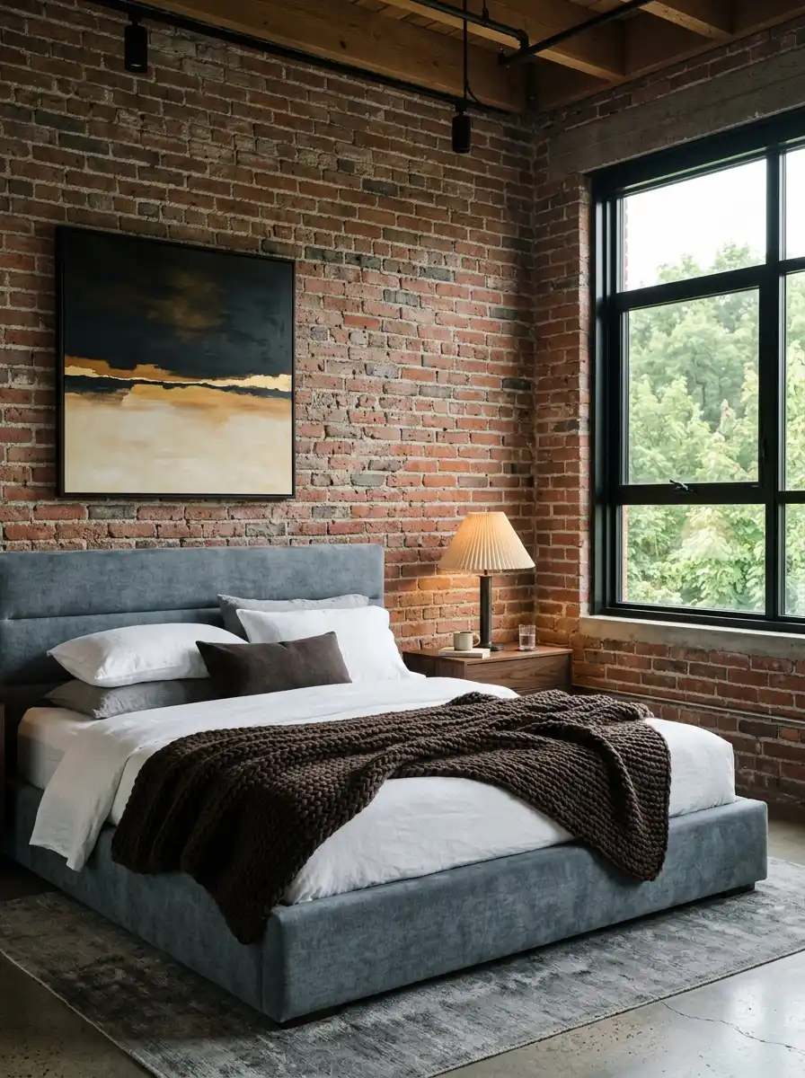 Luxury Mocha Bedroom Idea: The Exposed Brick Industrial Master - Luxury Mocha Bedroom Idea: The Textured Earth Tonal Suite