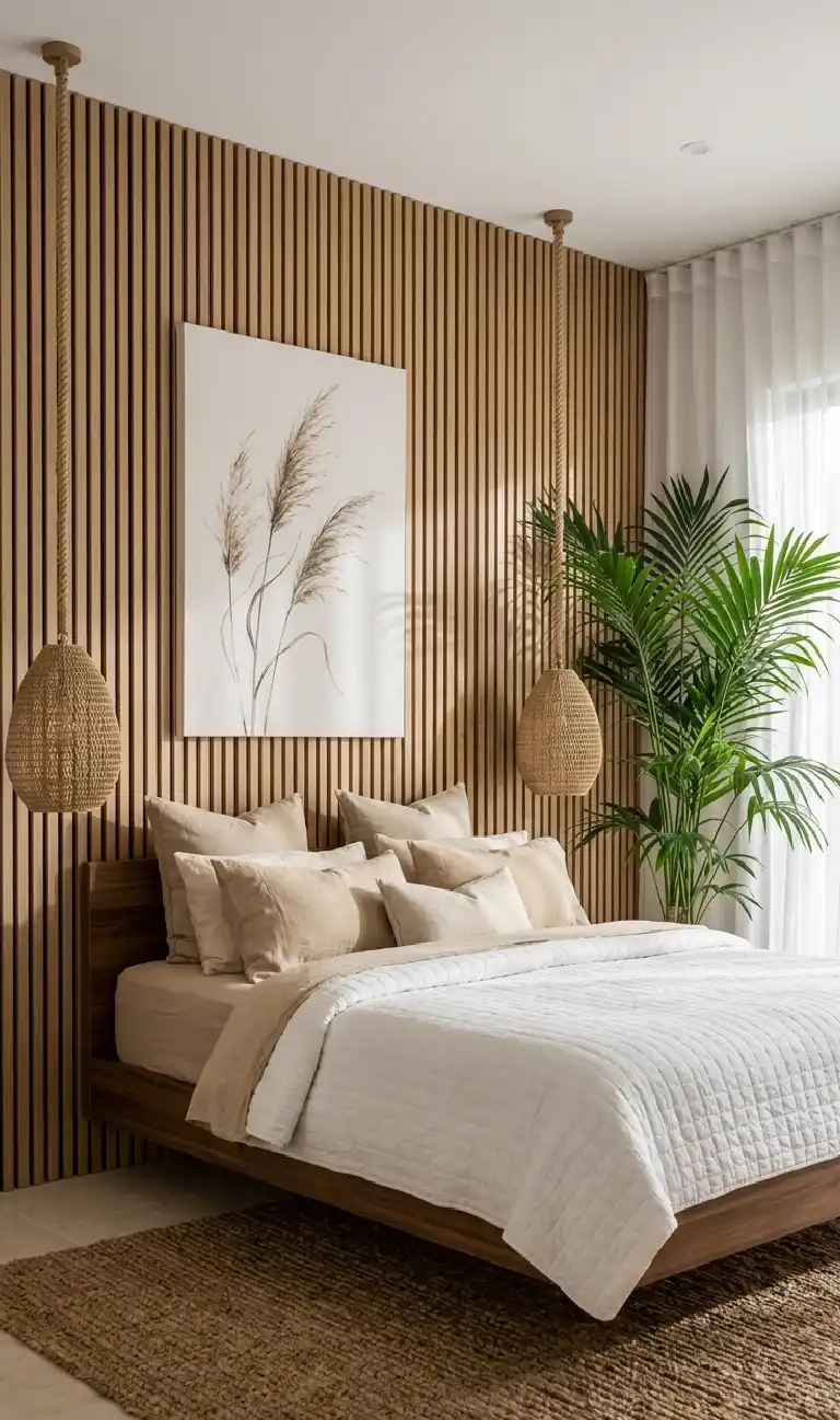 Organic Modern Bedroom: The Sun-Drenched Earth Suite - Organic Modern Bedroom: The Vertical Timber Retreat