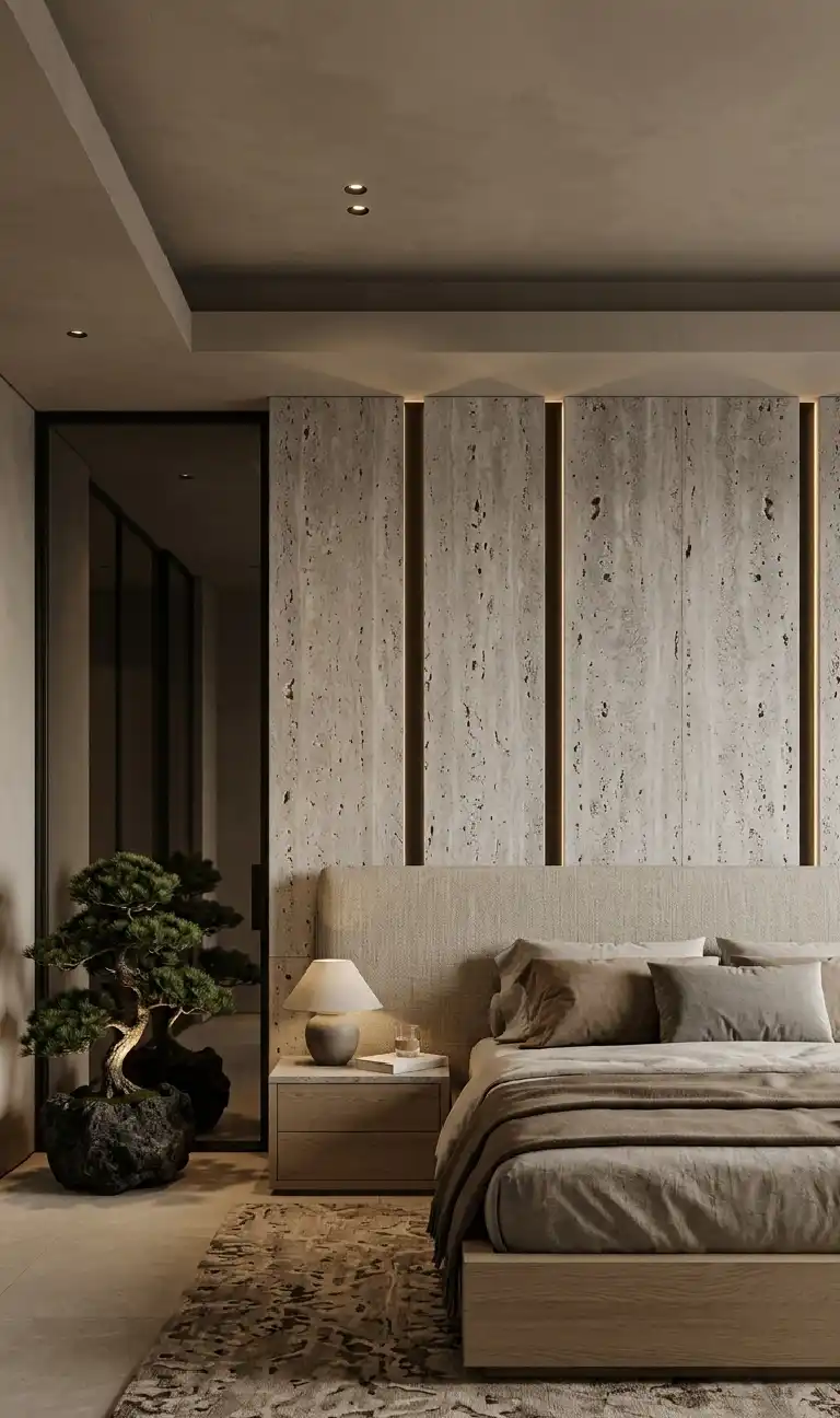 22 Luxury Modern Bedroom Ideas: Mastering the Dialogue Between Structural Volume and Tactile Warmth in 2026 -  LUXURY MODERN BEDROOM DESIGN: THE TRAVERTINE TECTONIC SUITE