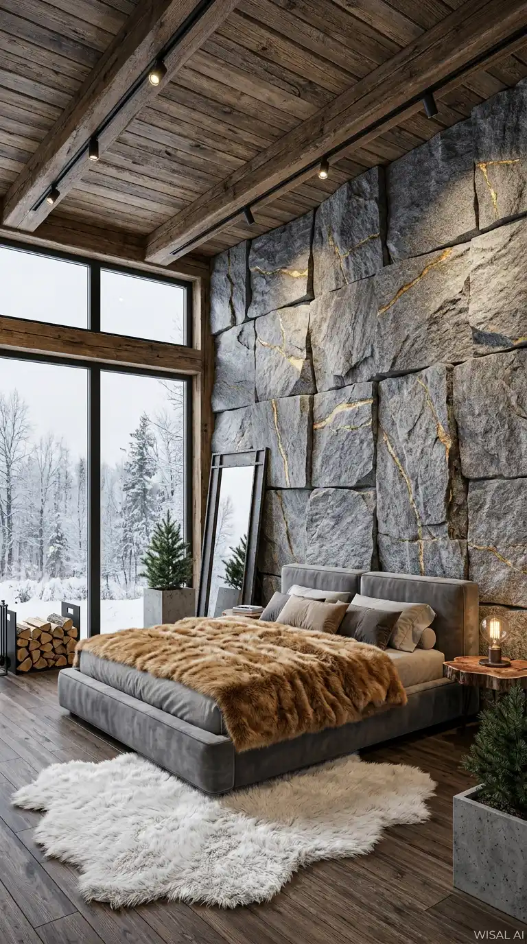 15. Alpine Industrial Fusion: A Unique Industrial Bedroom Idea