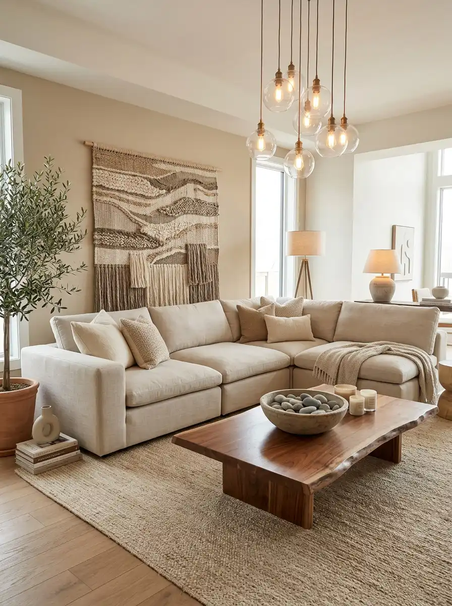 Luxury Organic Modern Living Idea : Elegant Textures and Monochromatic Harmony - Luxury Organic Modern Living Idea : Comfortable Textures and Organic Layering