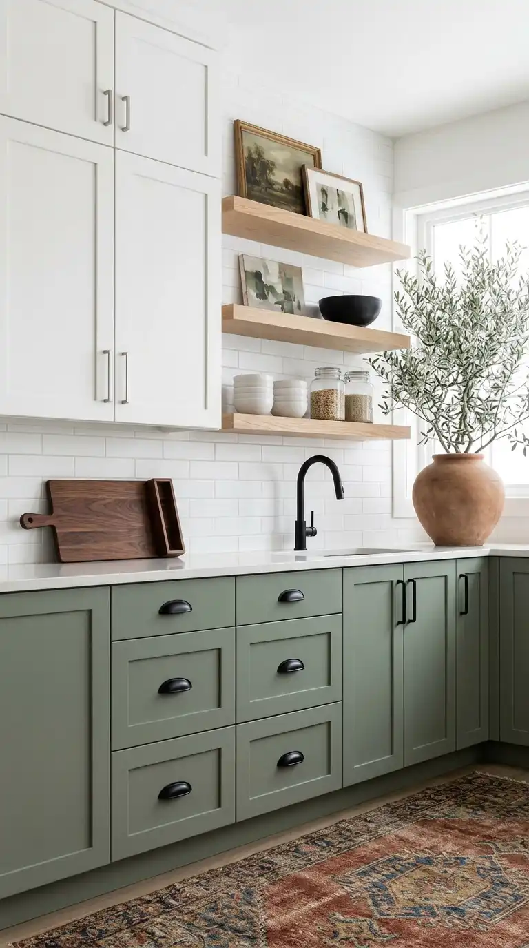 2. Open Shelving Harmony and Woven Textures (Inspired by Modern Organic)