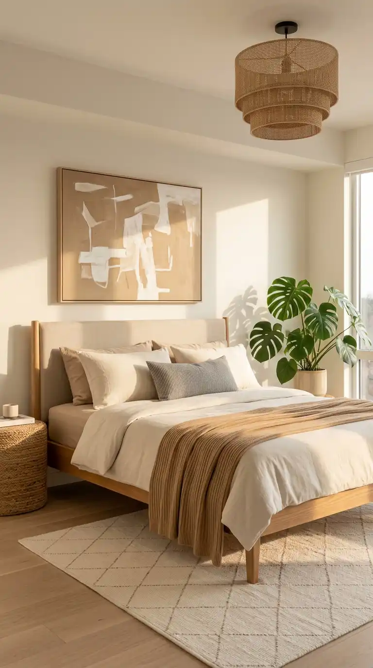 Elegant BOHO Bedroom Idea: The Modern Noir & Timber Sanctuary - Elegant BOHO Bedroom Idea: Minimalist Cane Elegance