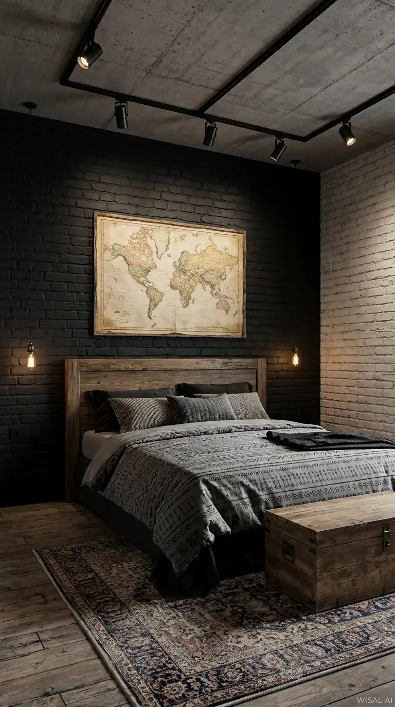 16. The Architect’s Studio: Brick and Shadow Industrial Bedroom Idea