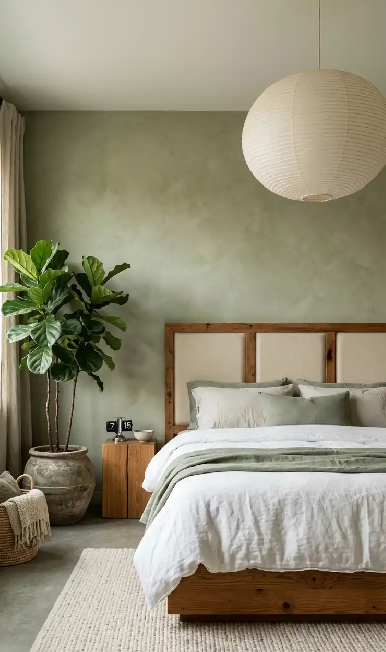 Organic Modern Bedroom: The Sculptural Sanctuary - Organic Modern Bedroom: Soft Sage Accents and Reclaimed Wood Harmony