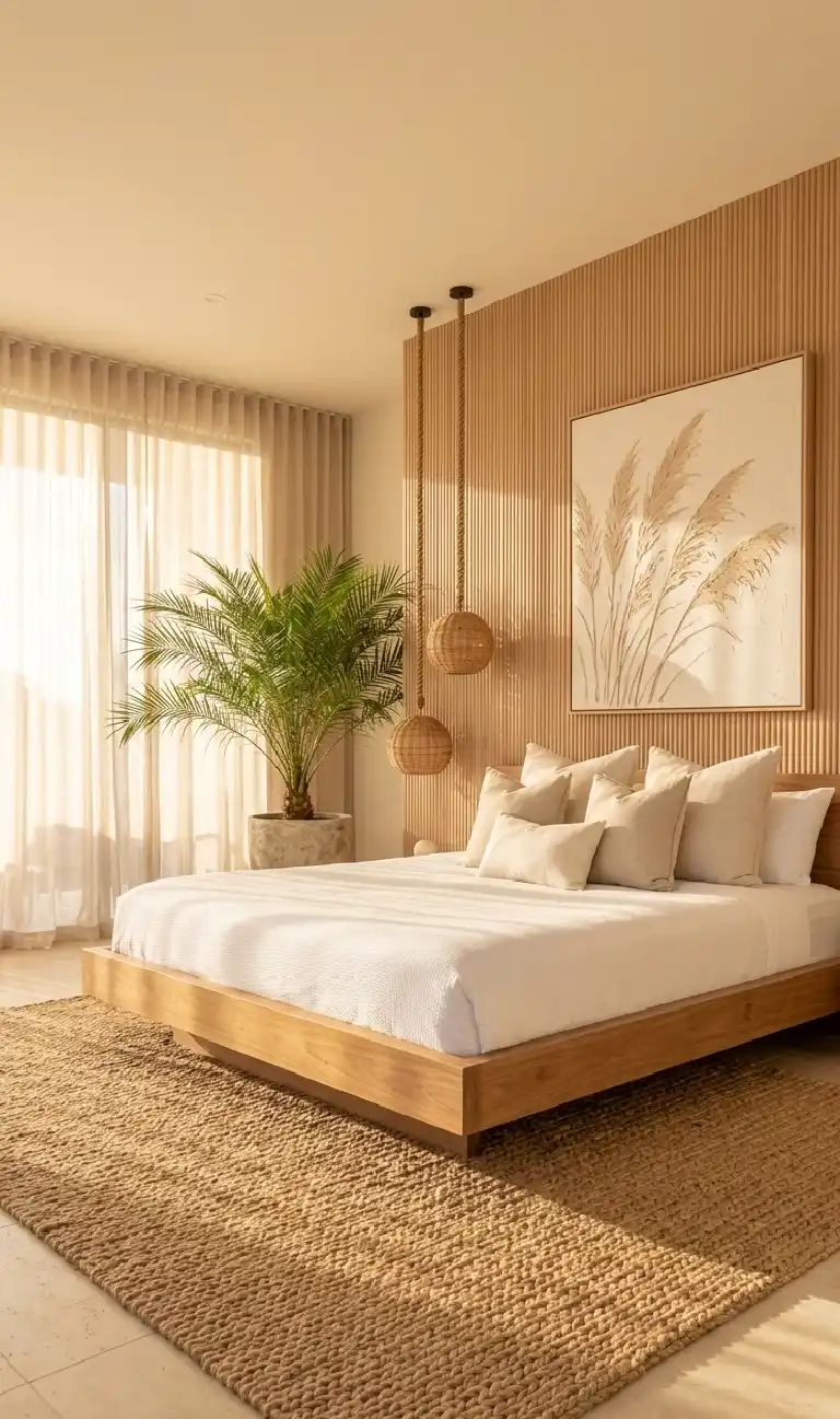 Organic Modern Bedroom: Soft Sage Accents and Reclaimed Wood Harmony - Organic Modern Bedroom: Mediterranean Textures and Low-Profile Luxury