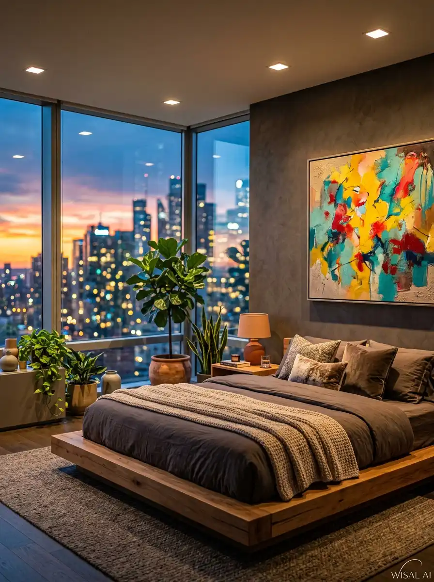 Luxury Mocha Bedroom Idea: The Skyscraper Sunset Suite - Luxury Mocha Bedroom Idea: The Velvet & Fur Elegance