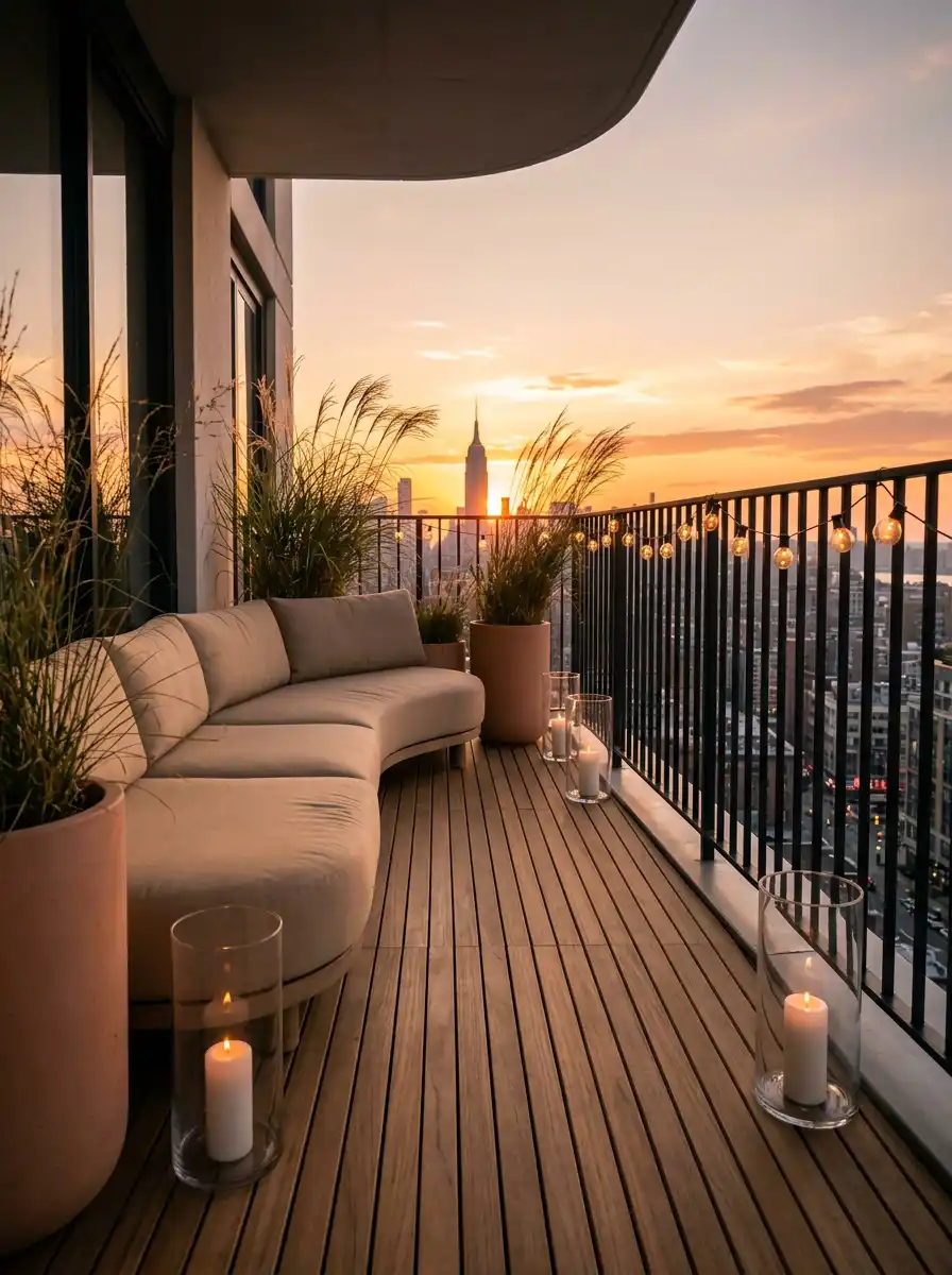 Luxury Modern Balcony Idea: The Industrial Glow - Luxury Modern Balcony Idea: The Sunset Silhouette