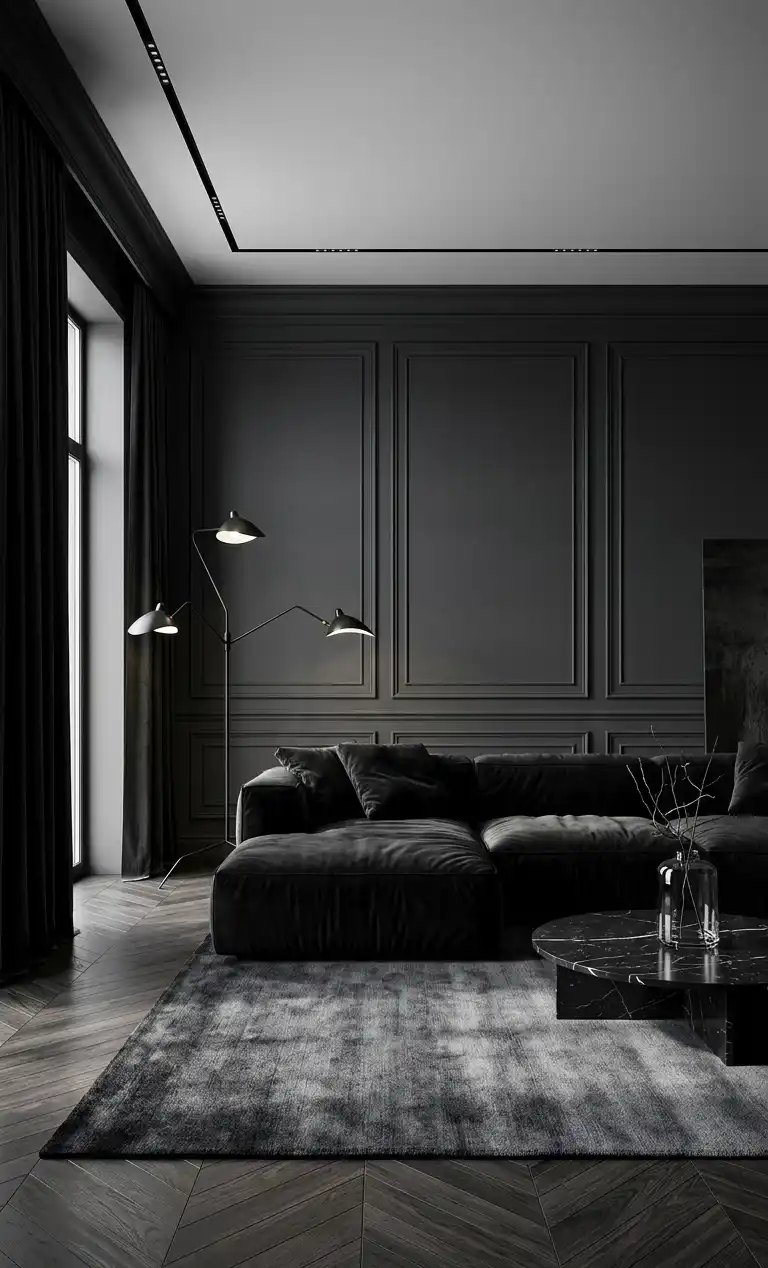 Obsidian Dreams: 22 Black Living Room Ideas to Transform Your Space 2026 - The Velvet Shadow Sanctuary living roon