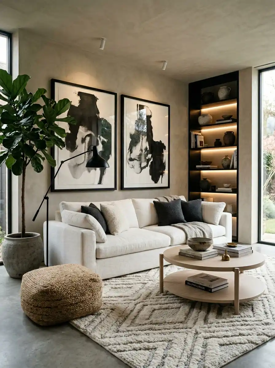 Luxury Organic Modern Living Idea: The Gilded Earth Pavilion - Luxury Organic Modern Living Idea: The Sculptural Monochrome Sanctuary