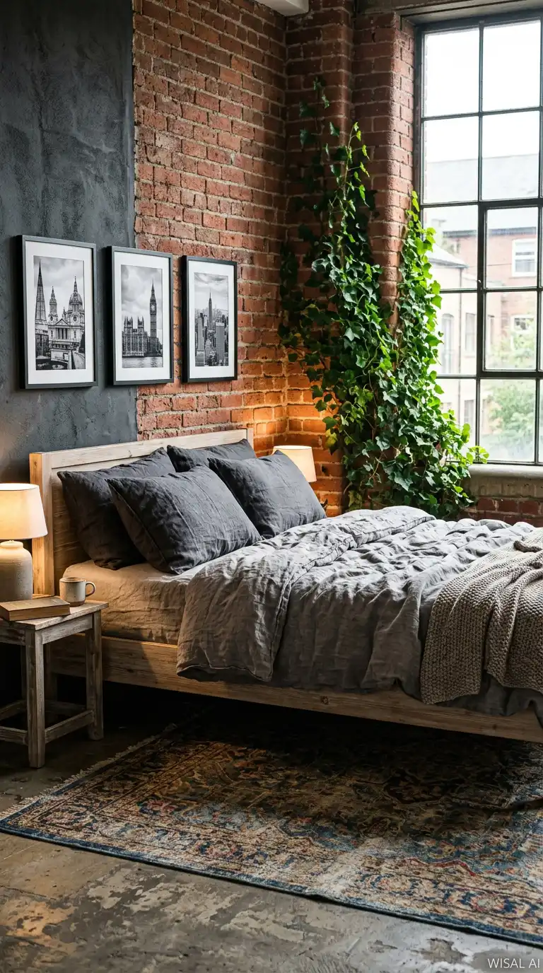 19. The Textured Atelier: Cozy Industrial Bedroom Idea