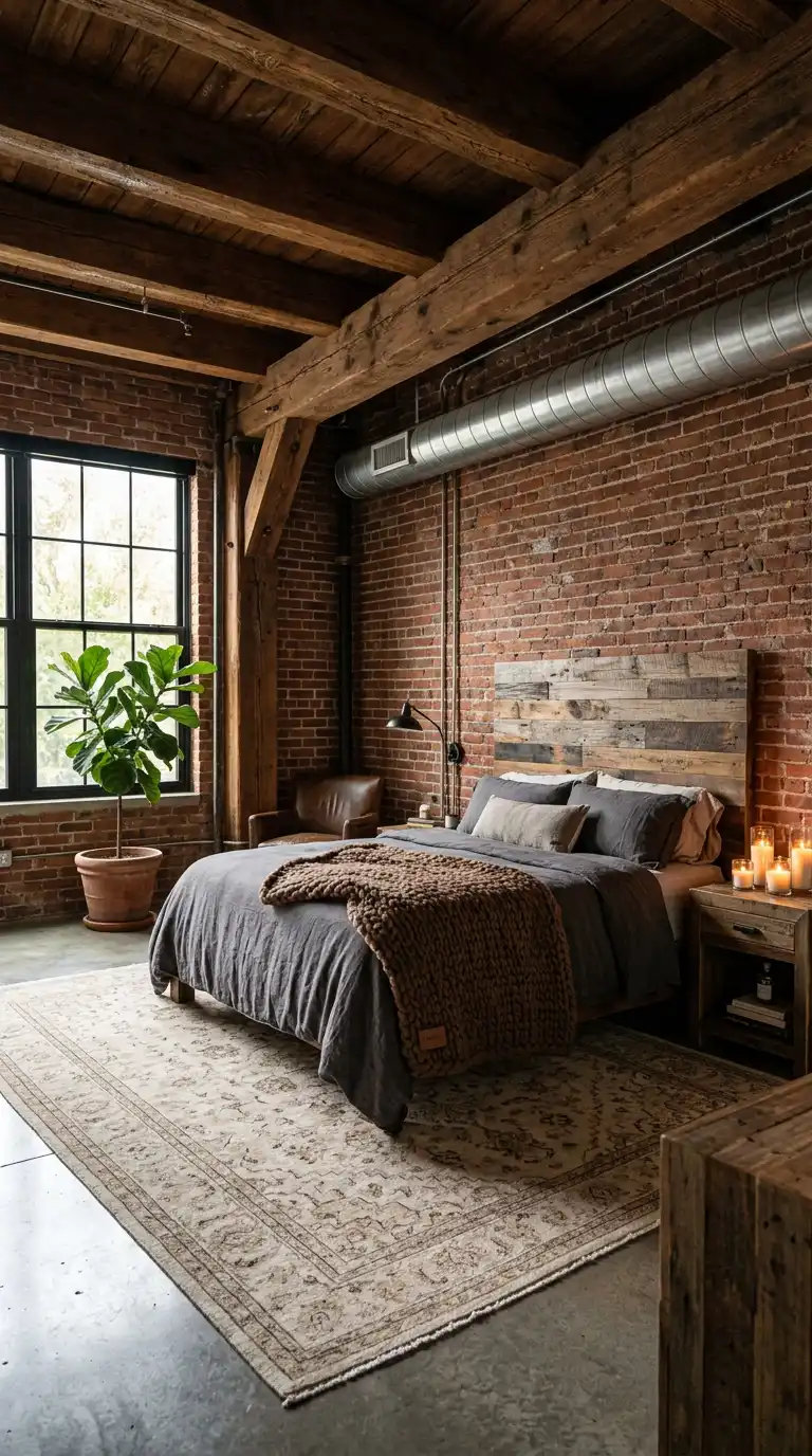 20.The Reclaimed Vault: Earthy Industrial Bedroom Idea