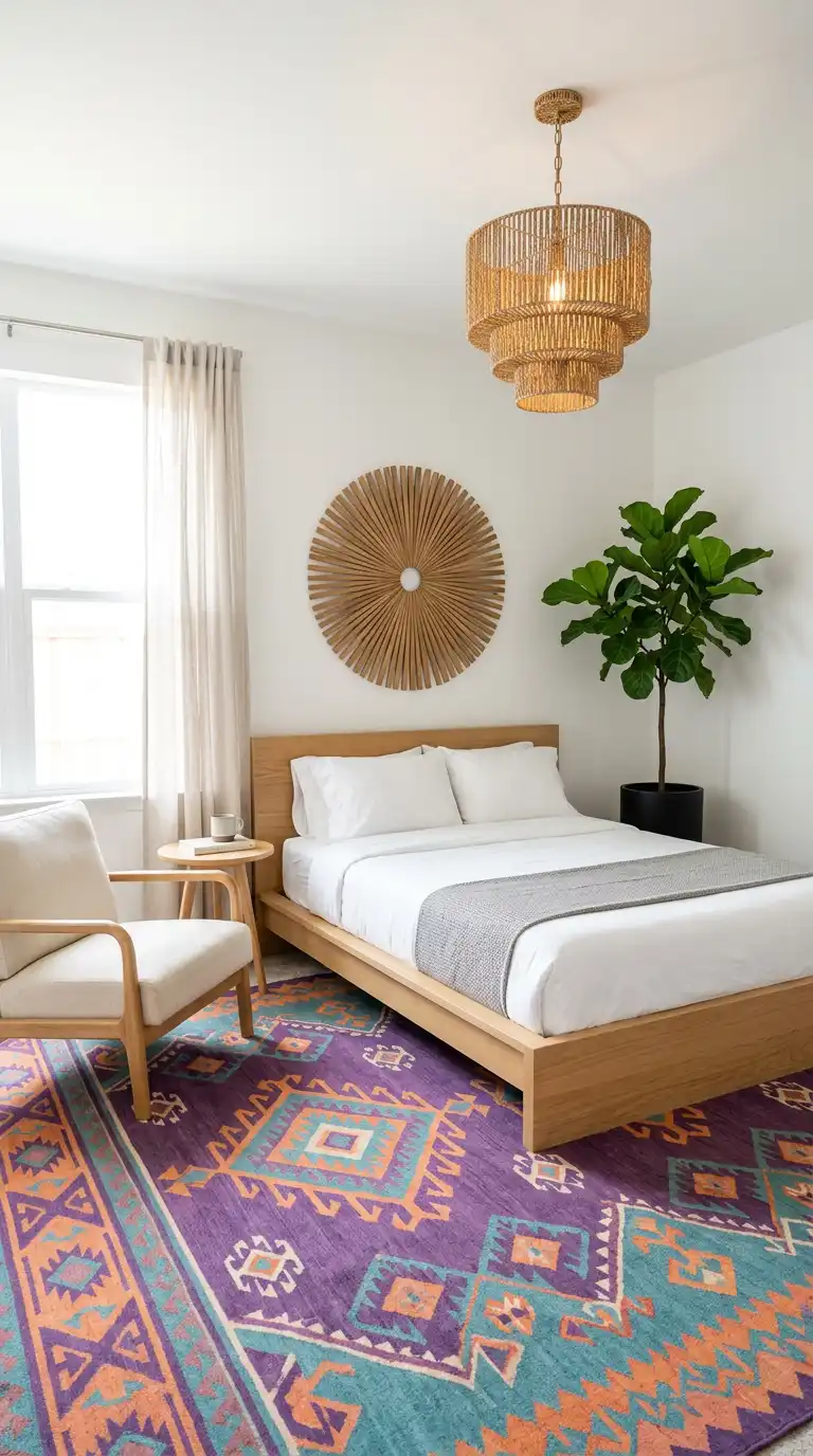 Elegant BOHO Bedroom Idea: The Serene Azure & Jute Haven - Elegant BOHO Bedroom Idea: The Geometric Tribal Minimalist