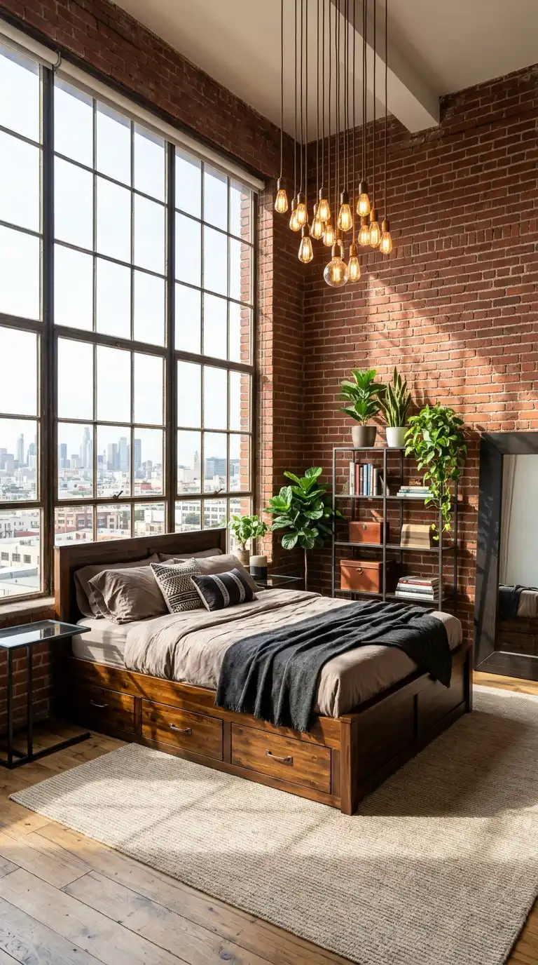 22.The Sun-Drenched Studio: Exposed Brick and Edison Lighting