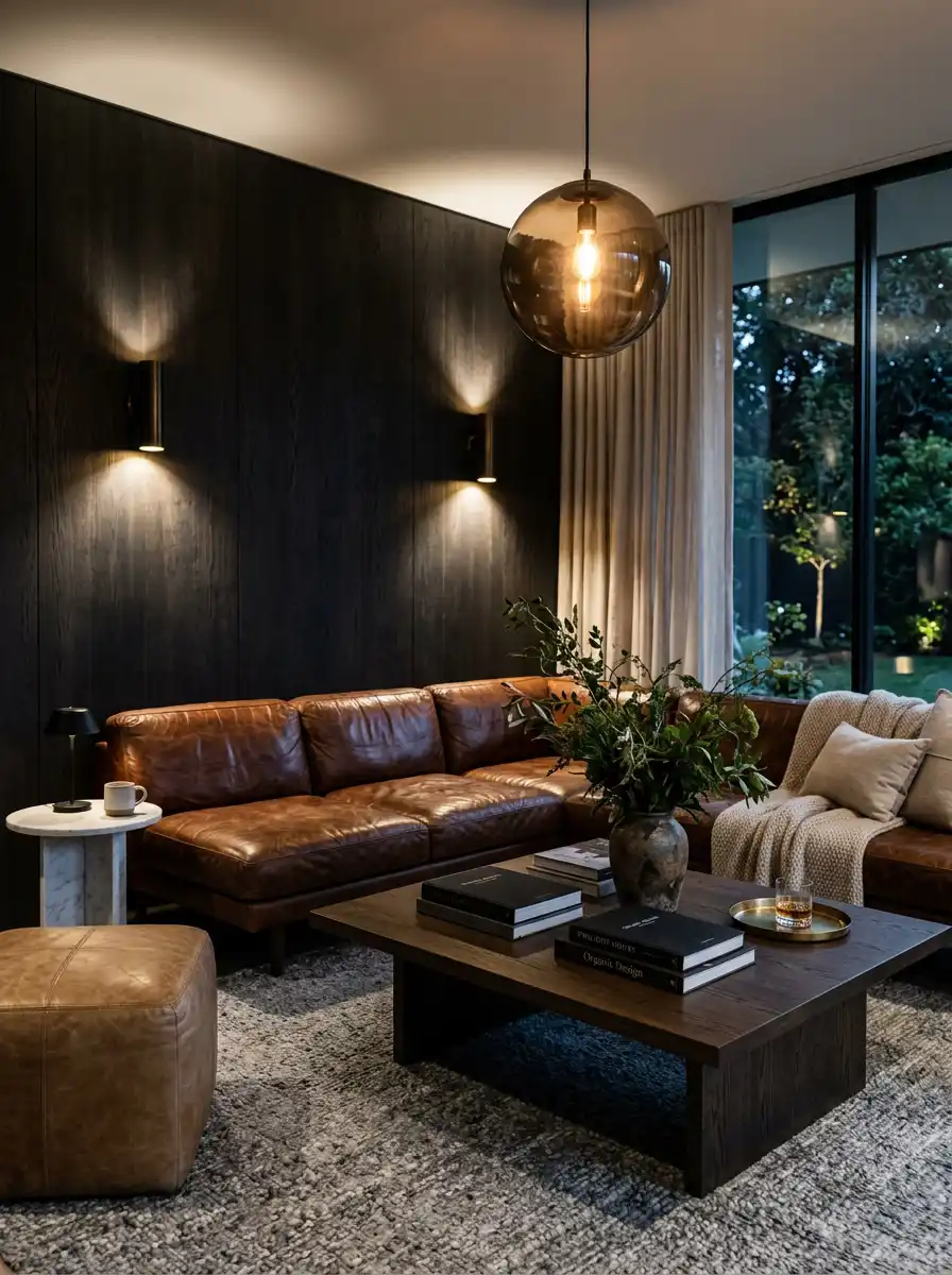 Luxury Organic Modern Living Idea: The Vertical Timber Retreat -  Luxury Organic Modern Living Idea: The Twilight Leather Lounge