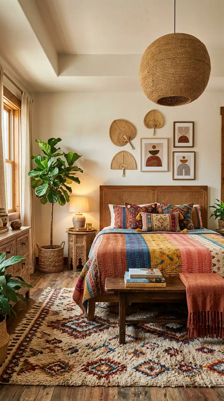 Elegant BOHO Bedroom Idea: The Geometric Tribal Minimalist - Elegant BOHO Bedroom Idea: The Vibrant Global Artisan Room