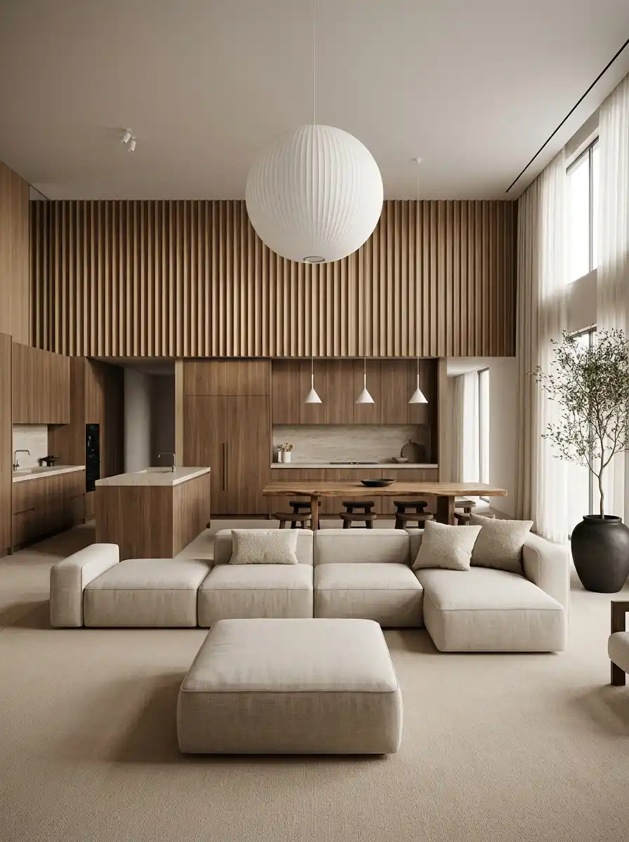 Luxury Organic Modern Living Idea 10: The Ultimate Tactile Corner - Luxury Organic Modern Living Idea : The Monolithic Stone and Wood Sanctuary