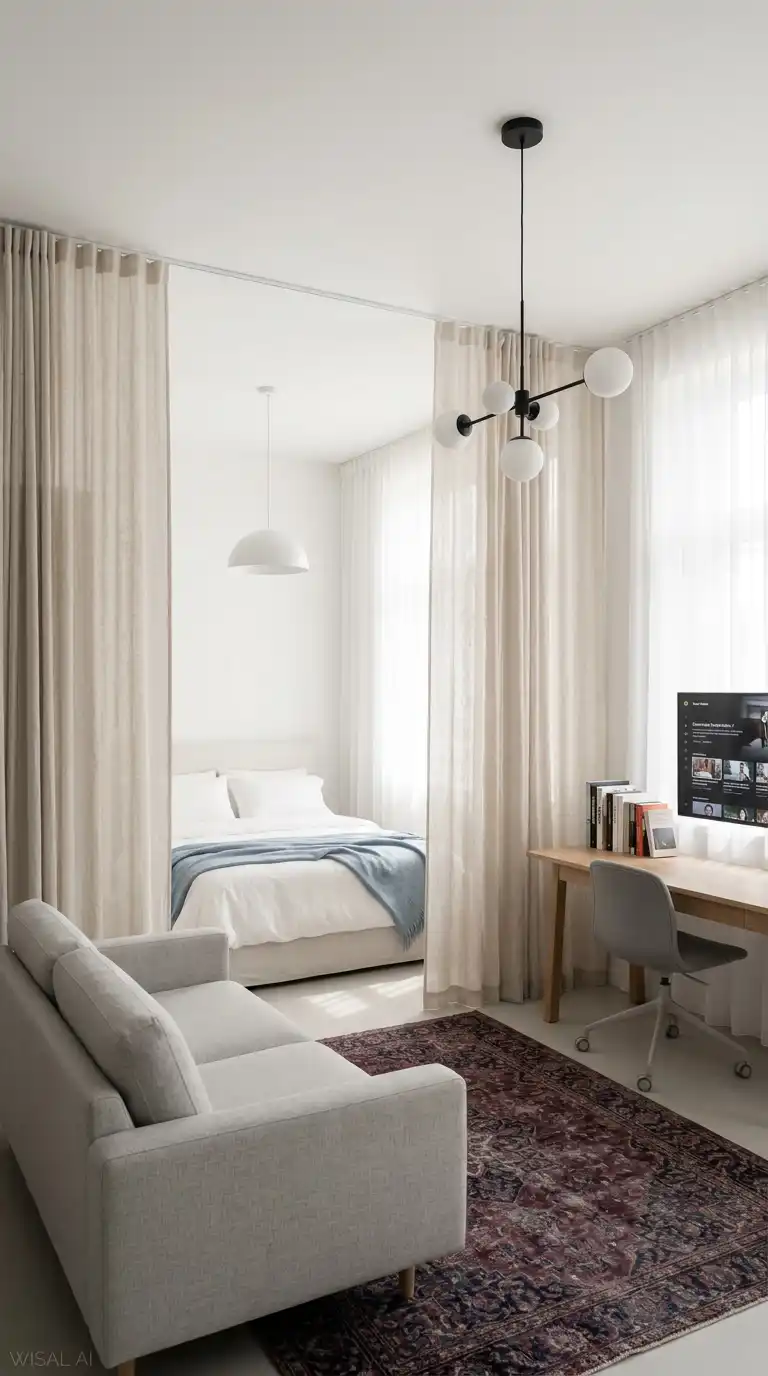 The Studio Bedroom: Defining Zones with Fabric