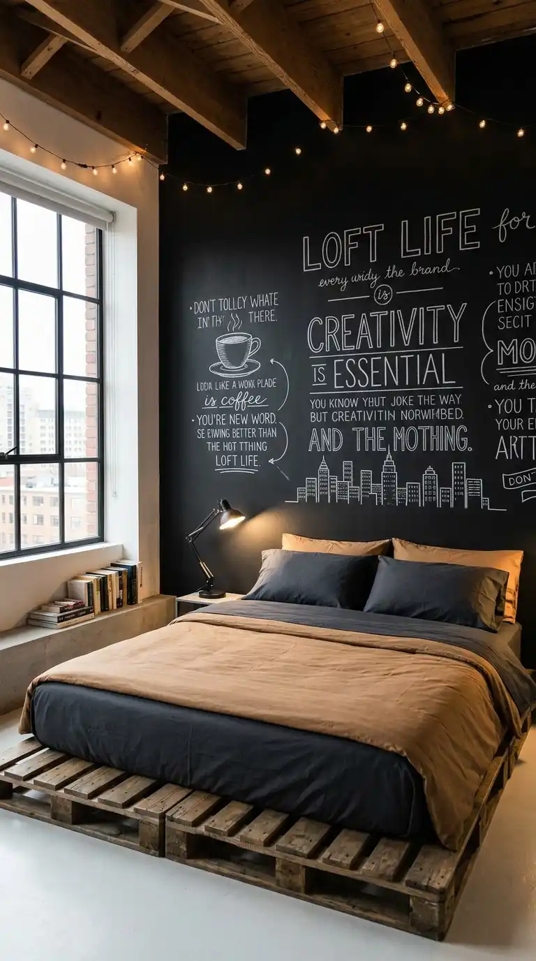 24. The Creative Pallet Concept: Industrial Bedroom Idea