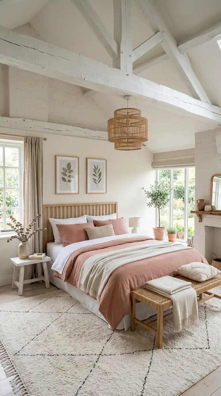 Elegant BOHO Bedroom Idea: The Vibrant Global Artisan Room -  Elegant BOHO Bedroom Idea: The Scandi-Boho Beam Loft