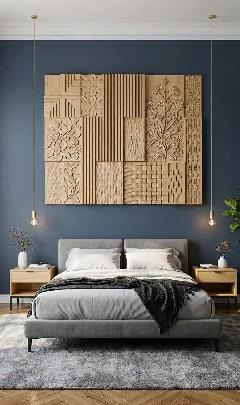 Organic Modern Bedroom: The Linear Oak & Concrete Loft - Organic Modern Bedroom: The Sculptural Relief Suite