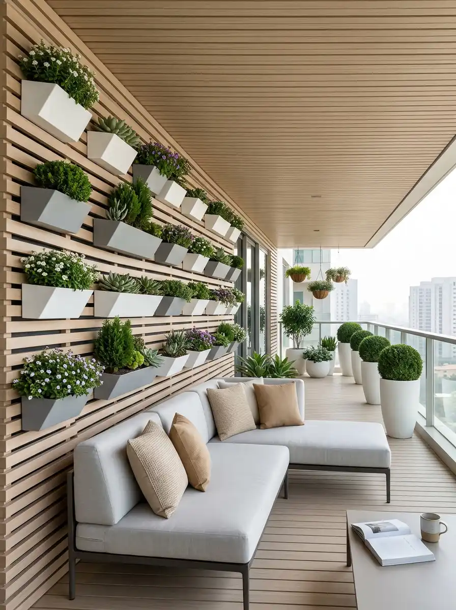 Luxury Modern Balcony Ideas : Vibrant Zen Retreat for Artistic Souls - Luxury Modern Balcony Ideas : Vertical Garden View Lounge