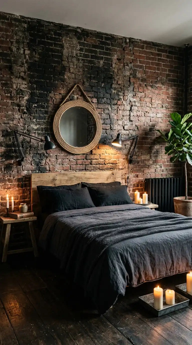 25. The Distressed Brick Cave: Industrial Bedroom Idea