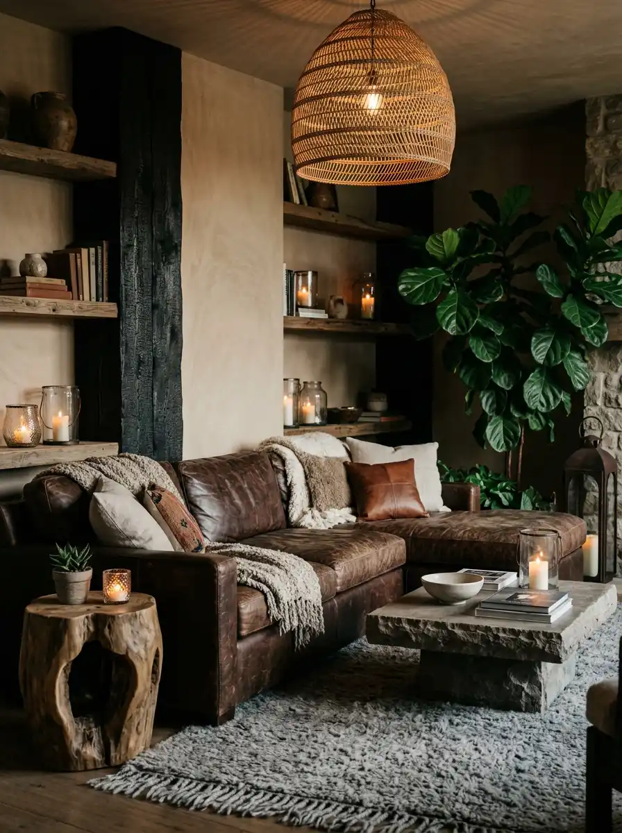 Luxury Organic Modern Living Idea: The Wabi-Sabi Driftwood Hall - Luxury Organic Modern Living Idea: The Raw Earth & Iron Den