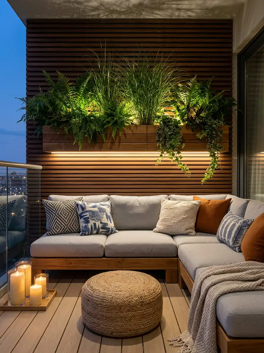 Luxury Modern Balcony Ideas : Vertical Garden View Lounge - Luxury Modern Balcony Ideas : Textural and Tiered Natural Elegance