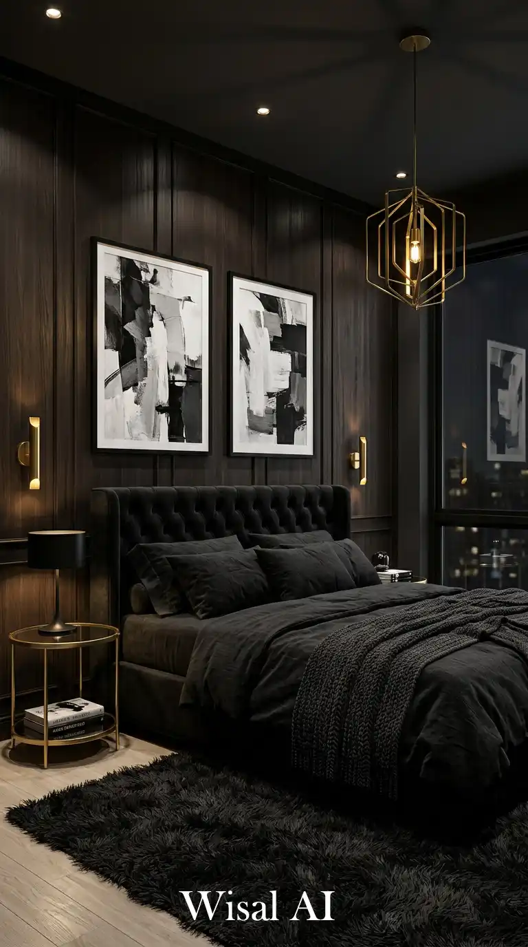 Bold Architecture: Dramatic Wood Panel Walls for your Black Bedroom Idea