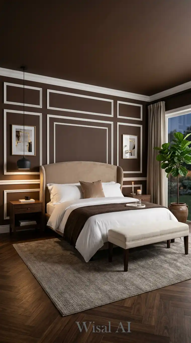 5.Bold Contrast: Defining the Luxury Brown and White Bedroom with Espresso Tones
