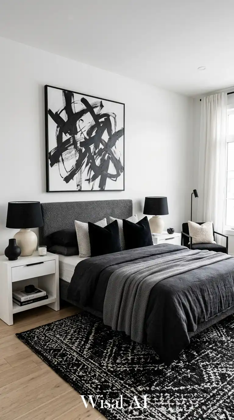 The Power of Pattern: Artful Details in a Black and White Bedroom Idea