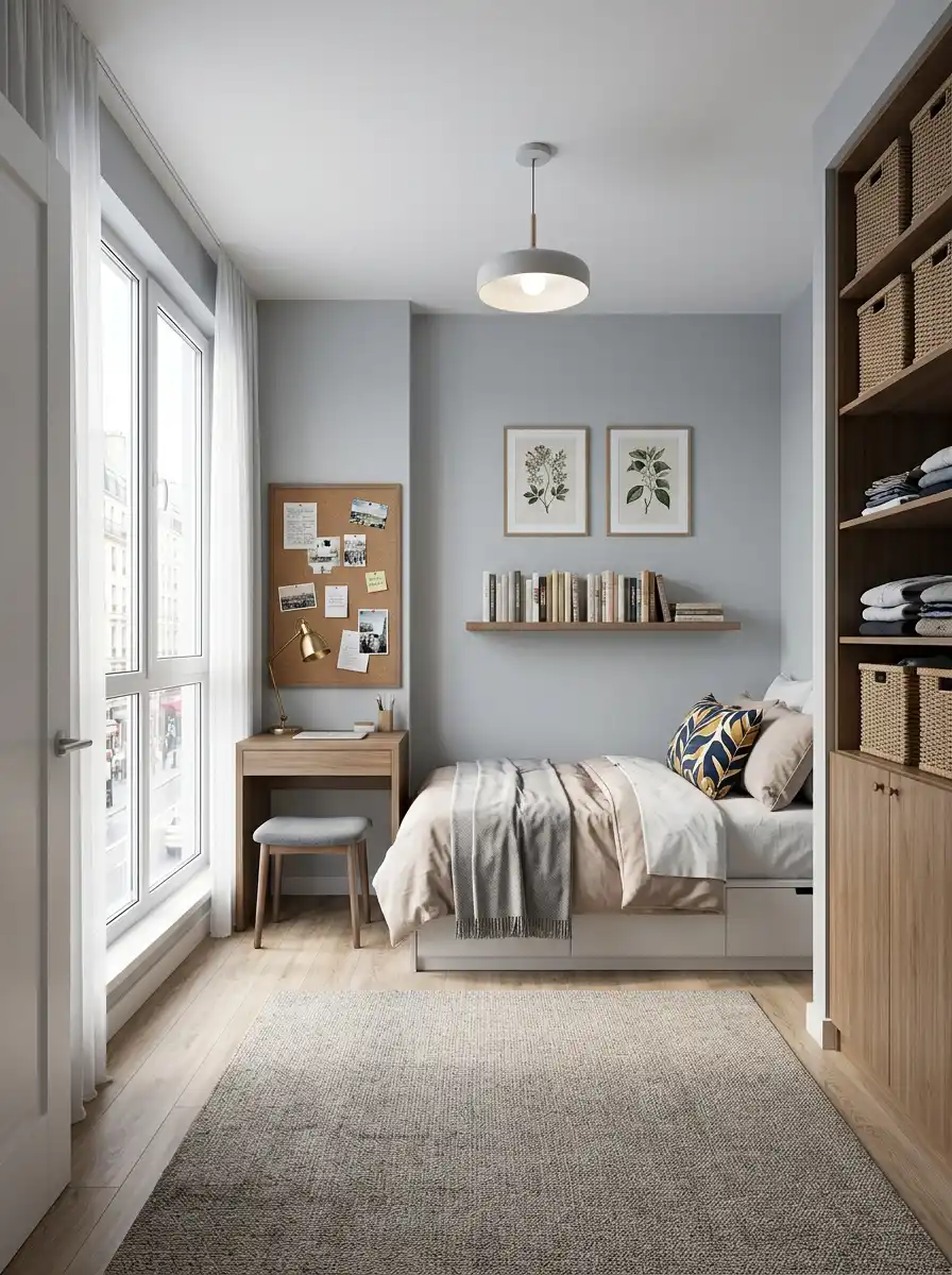 30.Clever Zoning in a Small Space: Small Bedroom Idea