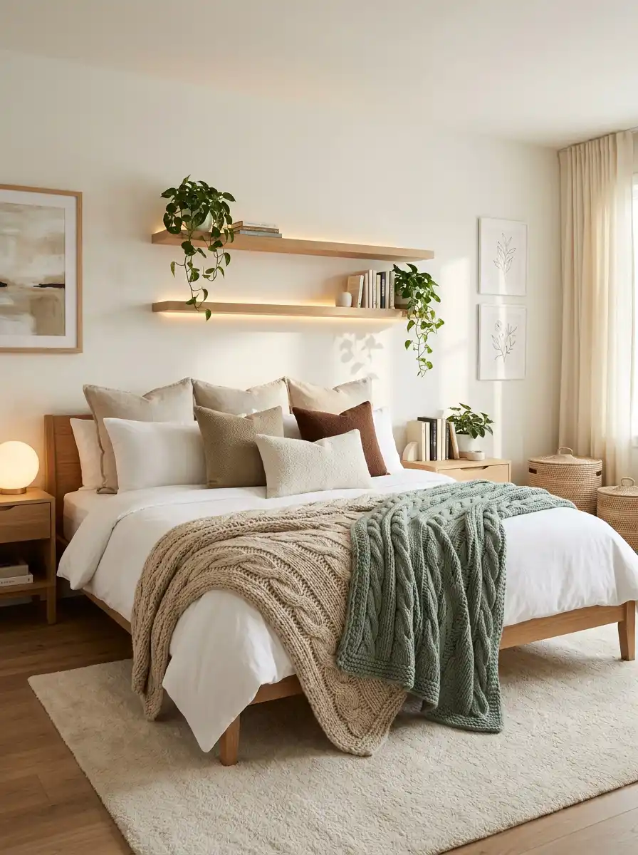 20.Harmonizing Natural Elements and Sleek Design: Cozy Bedroom Idea