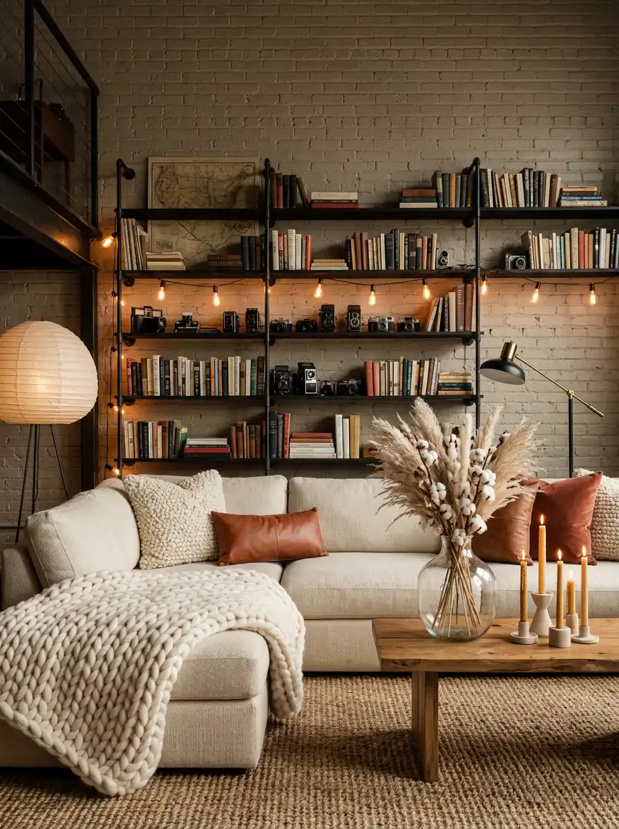 48.Industrial-Chic Reading Loft: Cozy Living Room Idea