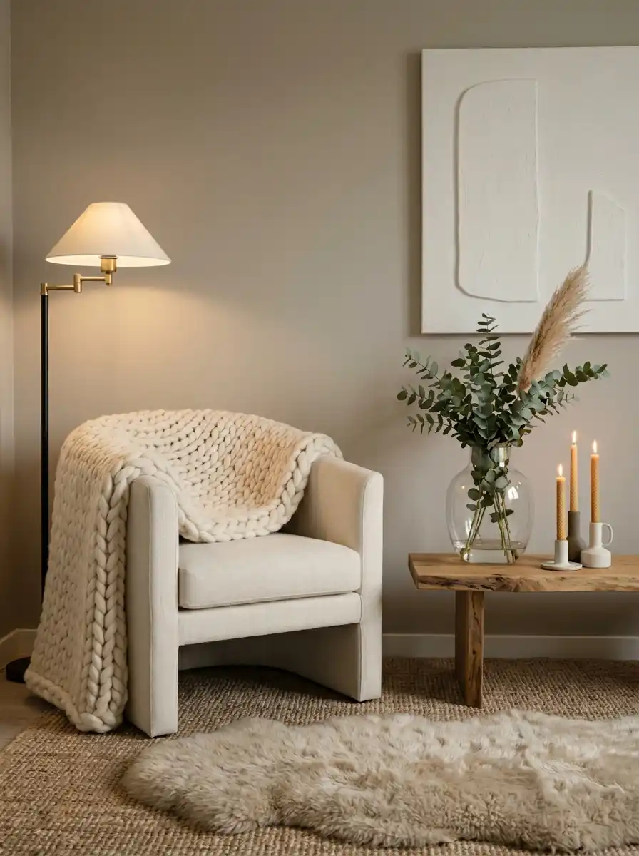 45.The Textured Corner Snug: Cozy Living Room Idea