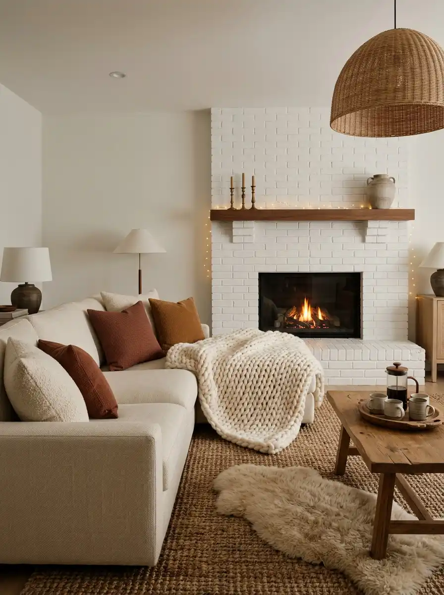 46.The Modern Hearth Gathering: Cozy Living Room Idea