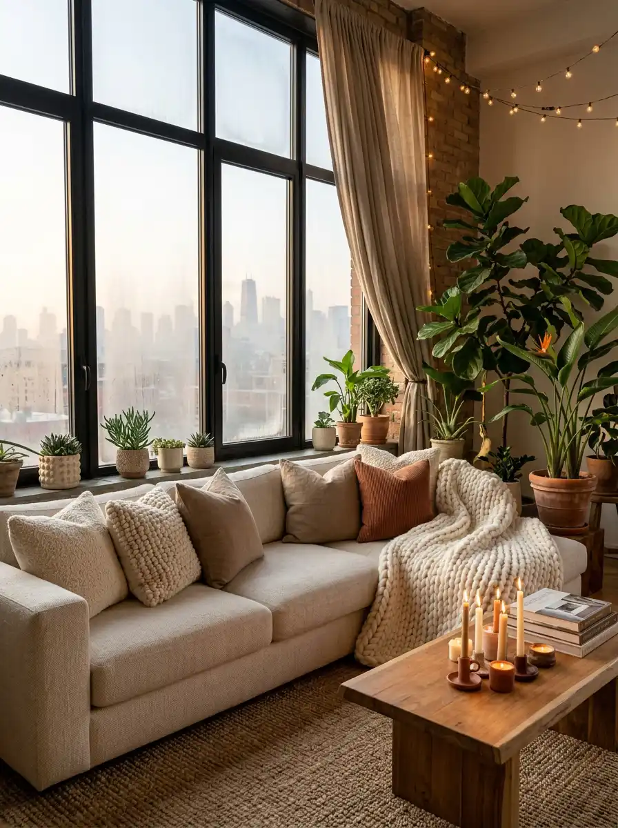43. Urban Jungle Sunroom: Cozy Living Room Idea