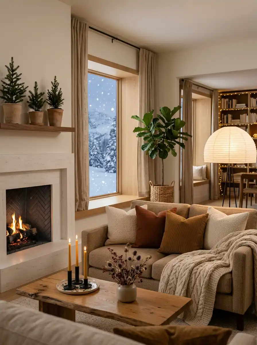 47.Nordic Winter Hideaway: Cozy Living Room Idea