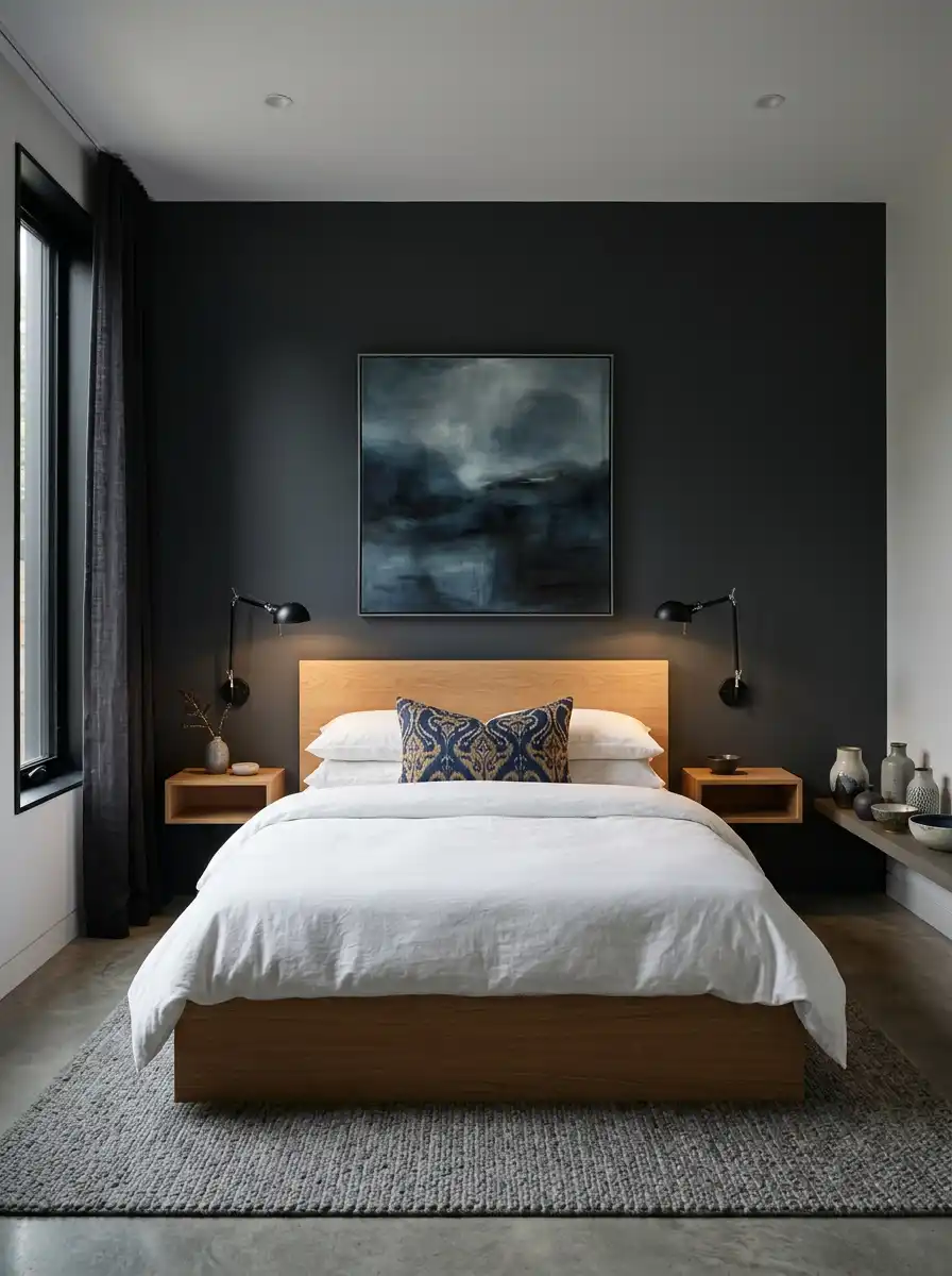 33.Creating Depth with a Dark Accent Wall Small Bedroom Idea