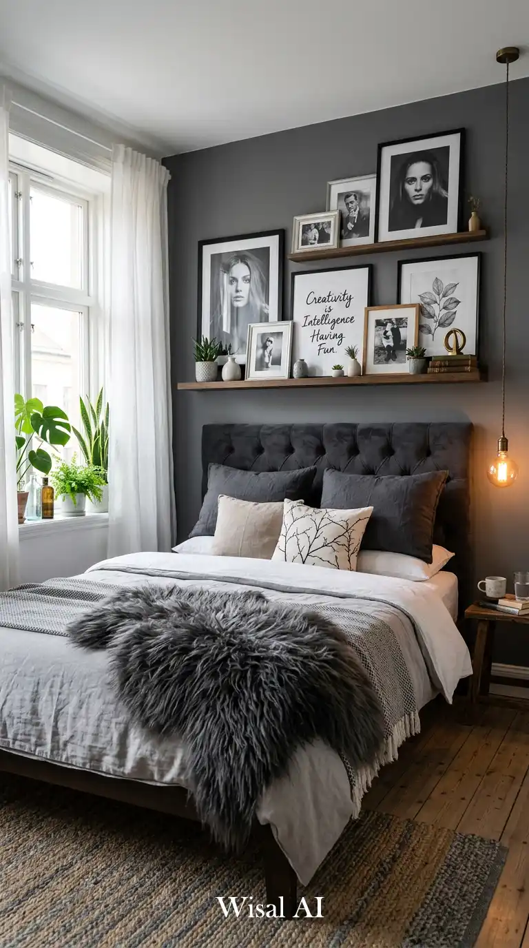 14.Curated Eclectic Gray Bedroom Idea: The Personal Gallery