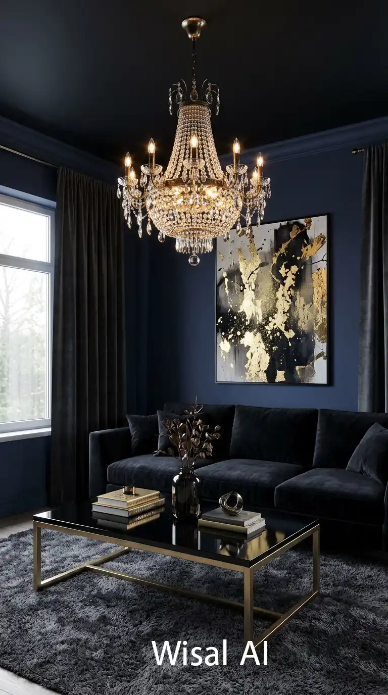 11.Dark Moody Living Room: A Symphony of Shadow and Gold