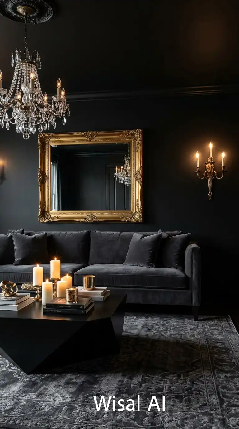 18.Dark Moody Living Room: Cinematic Scale and Soft Light