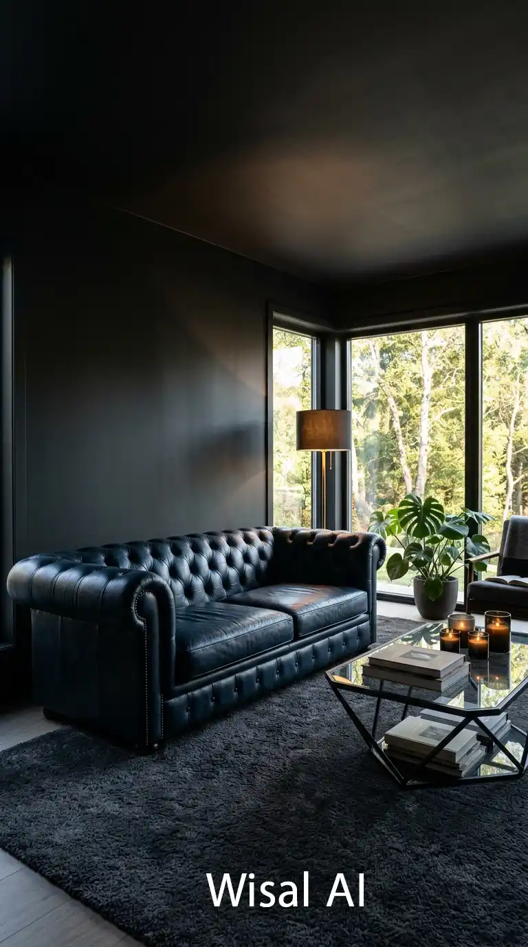 Dark Moody Living Room: Raw Textures and Firelight Ambiance