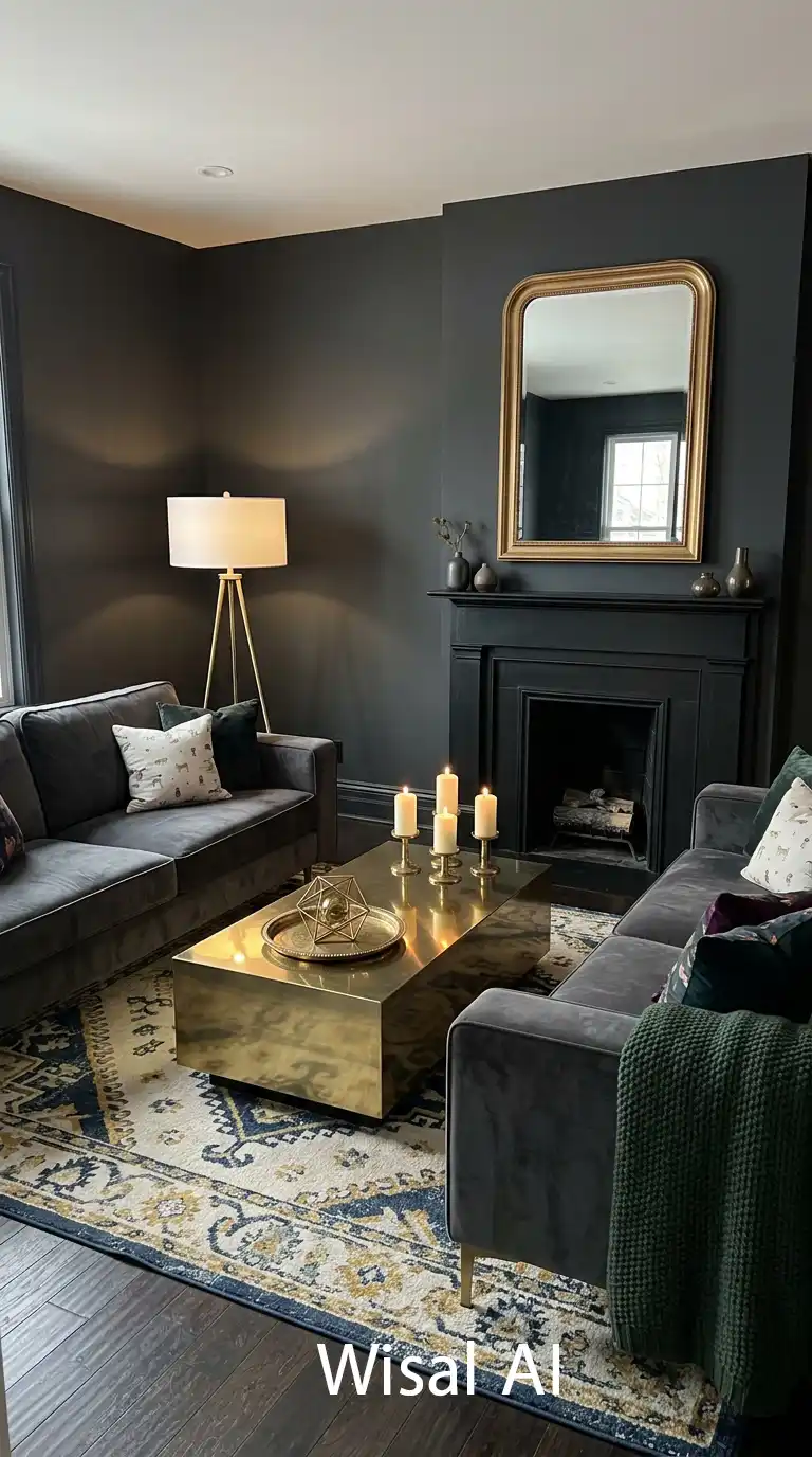15.Dark Moody Living Room: Reflections of Classic Opulence