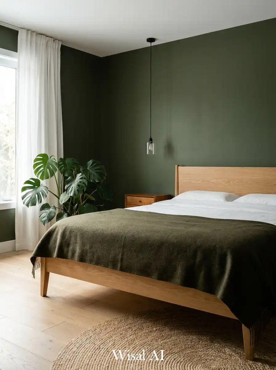 Dark Olive Bedroom Idea: Clean Lines and Bold Silhouettes