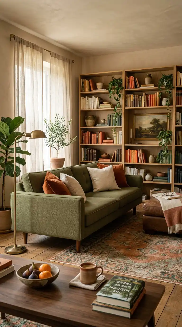 32.Designing a Quiet Luxury Interior Around a Timeless Olive Green Sofa