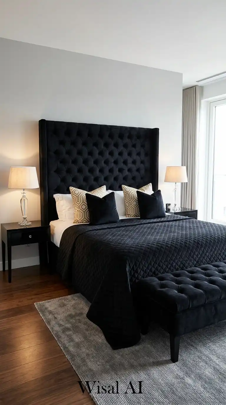 A Black Tufted Headboard as the Ultimate Bedroom Idea