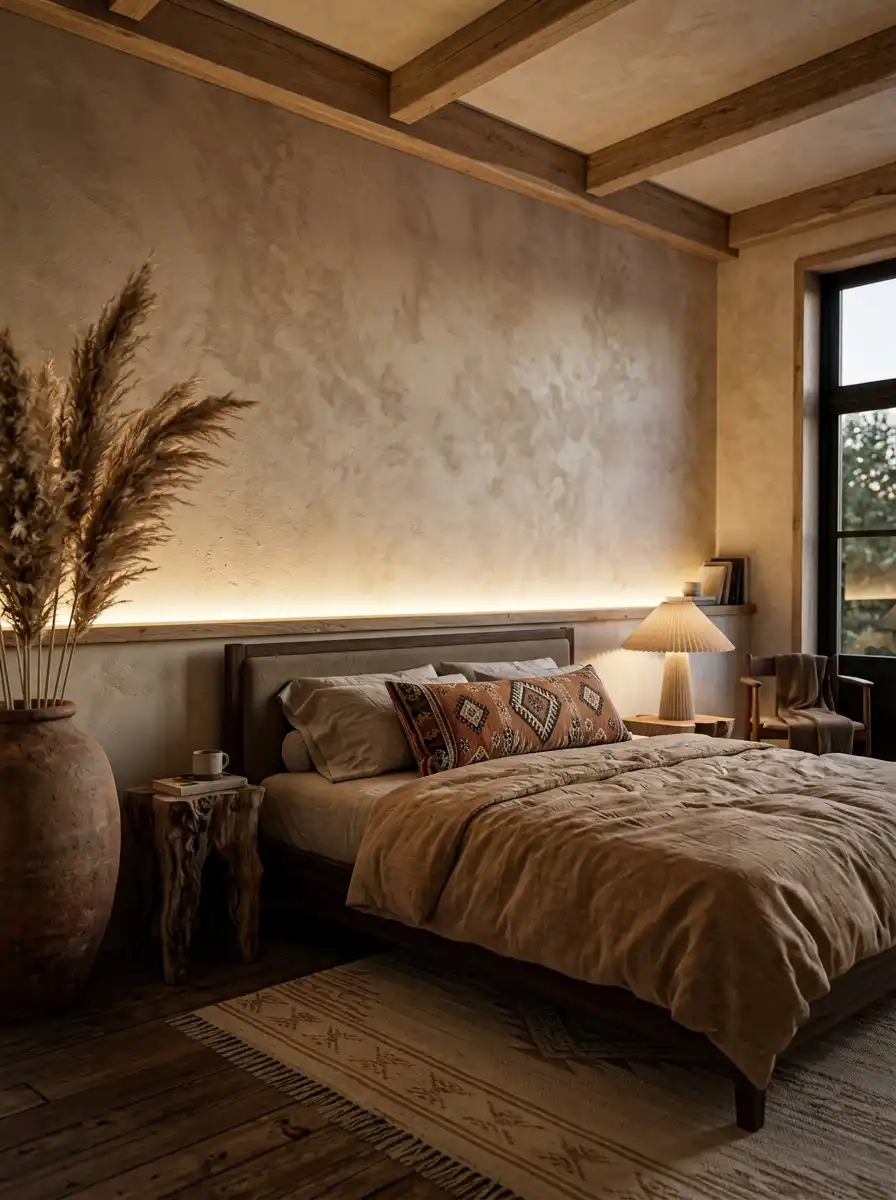 4. Earthy Textures and Plaster Walls: Cozy Bedroom Idea