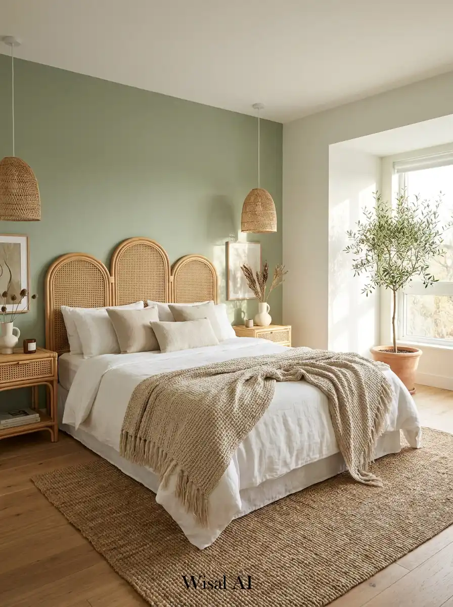 3.Elegant BOHO Bedroom Idea: Sage Green Serenity